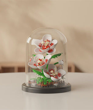 Bloemen Boeket Bonsai Bouwstenen Set - Decoratieve Miniatuur Plant in Glazen Koepel
