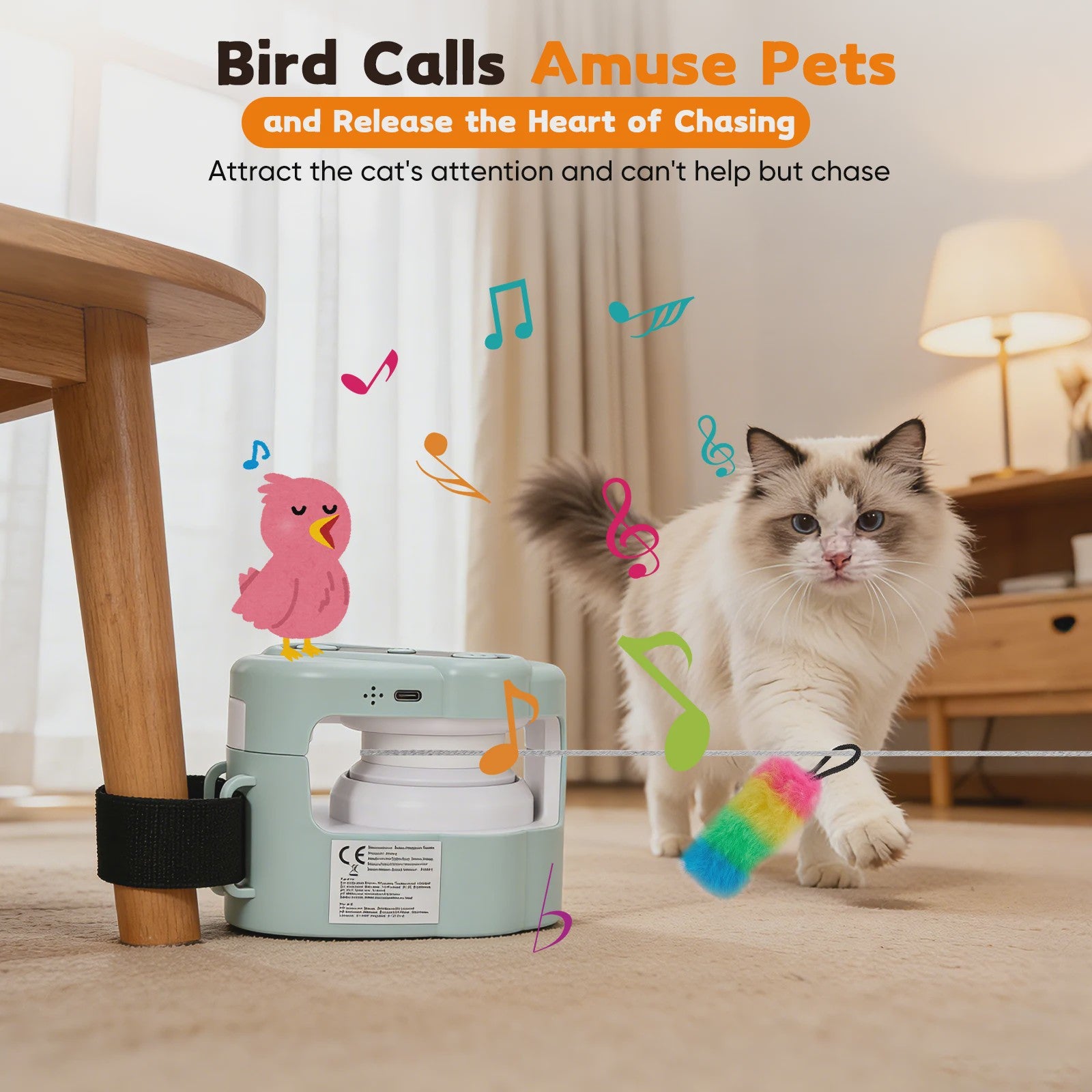 Automatic Interactive Cat Toy Smart Indoor Chase Toy with Remote Control, Bird Sounds & 3-Speed Motion for Hunting Chasing Toys