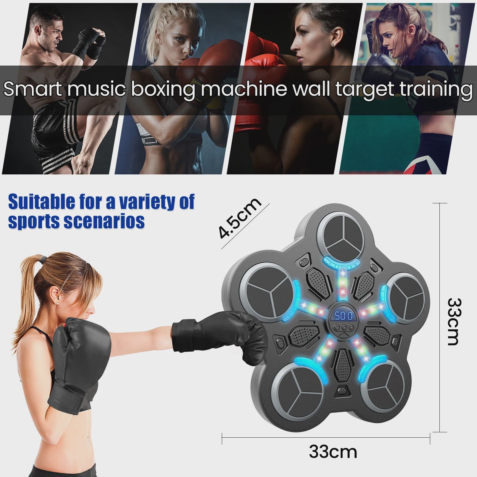 Interactieve Bluetooth Bokszak Muur Target met Muziek Sync & LED Teller - Home Gym Reactietrainer