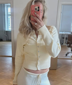 Dames Gebreide Cardigan met Lange Mouwen - Slim Fit & Elegant