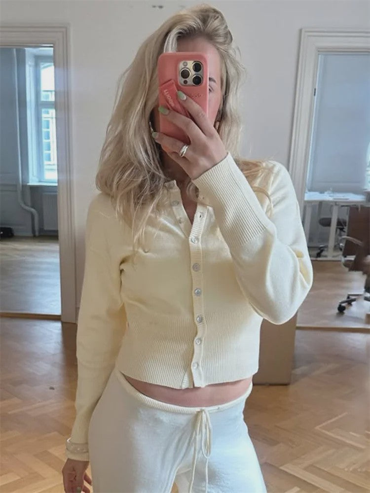 Dames Gebreide Cardigan met Lange Mouwen - Slim Fit & Elegant