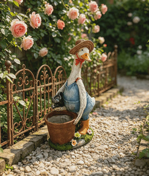 Vrolijke Cartoon Eend Tuinbeeld met Planter - 36.5 cm Hars Ornament
