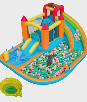 Opblaasbaar Kasteel met Waterbaan, Glijbaan, Trampoline & Waterkanon