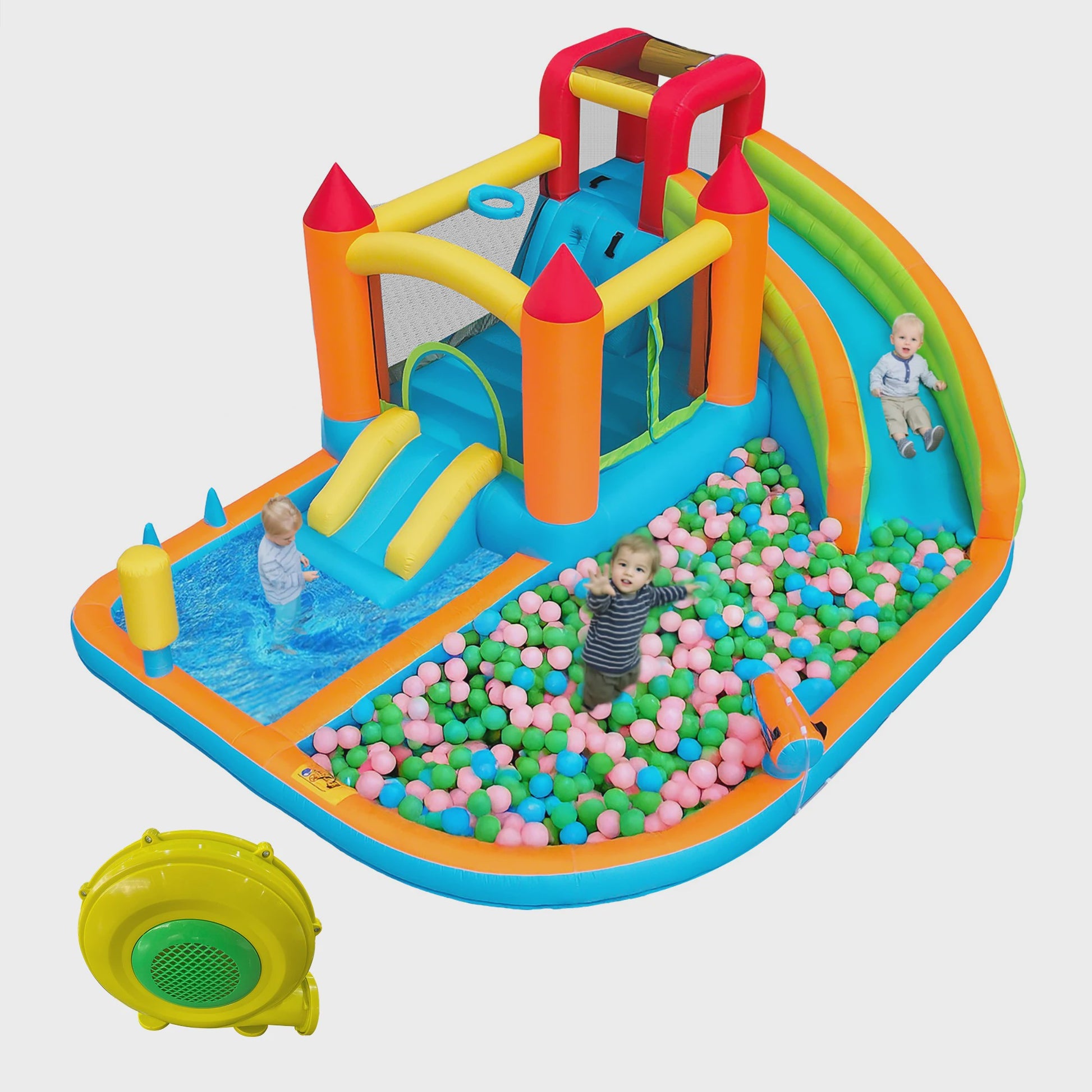 Opblaasbaar Kasteel met Waterbaan, Glijbaan, Trampoline & Waterkanon