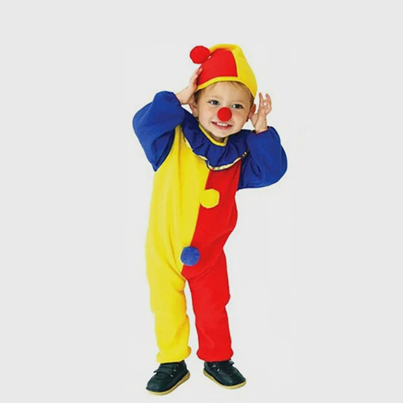 Kind Clown Kostuum met Muts - Feestelijk Jumpsuit voor Jongens & Meisjes