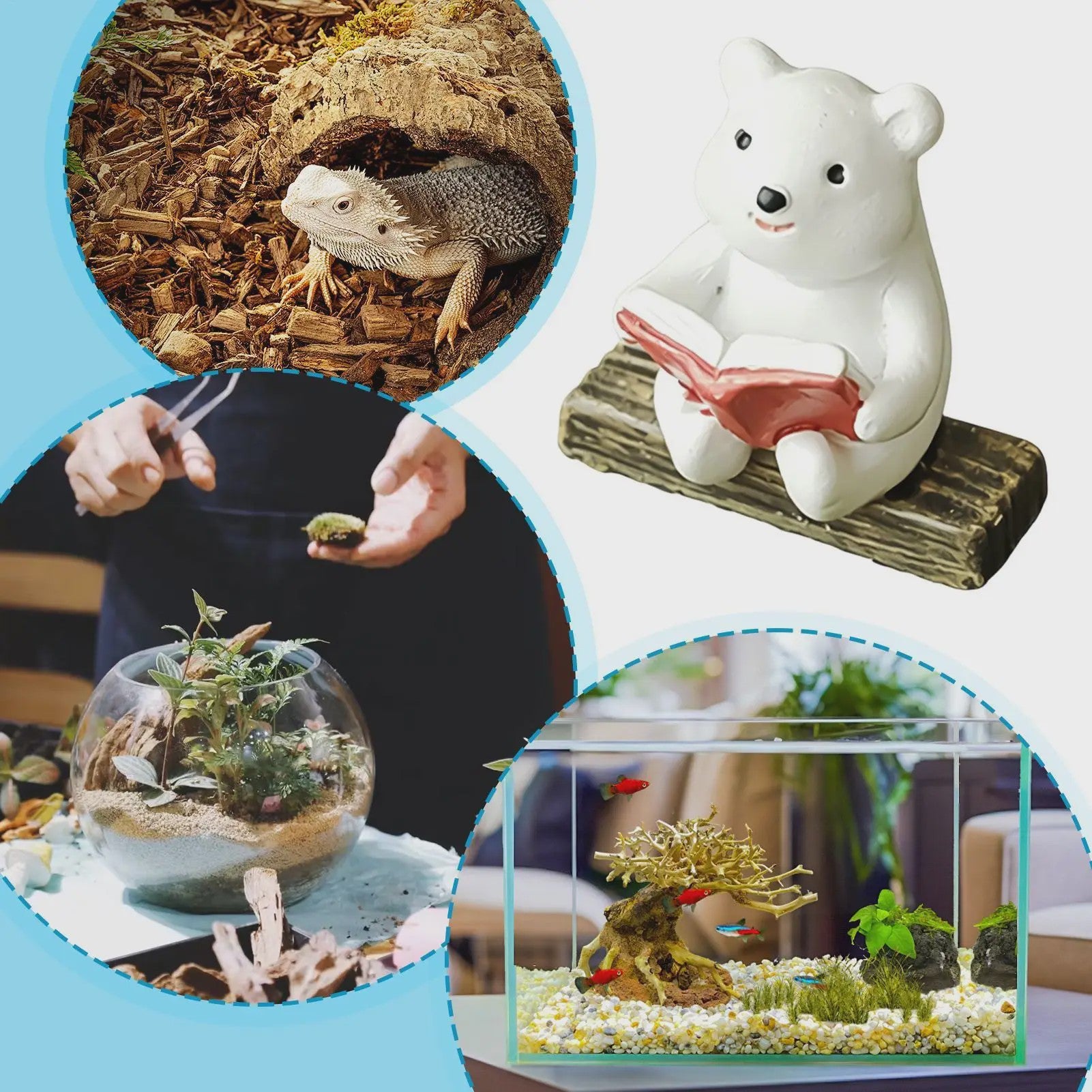 Schattige Mini Dieren Beeldjes - Waterdichte Decoratie voor Aquarium, Terrarium & Meer