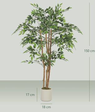 HOMCOM Kunst Banyan Boom 150 cm met Pot - Realistische Kunstplant voor Binnen