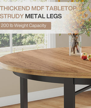 Ronde Eettafel 118cm - Rustiek Bruin & Zwart - Farmhouse Keukentafel met Metalen Poten