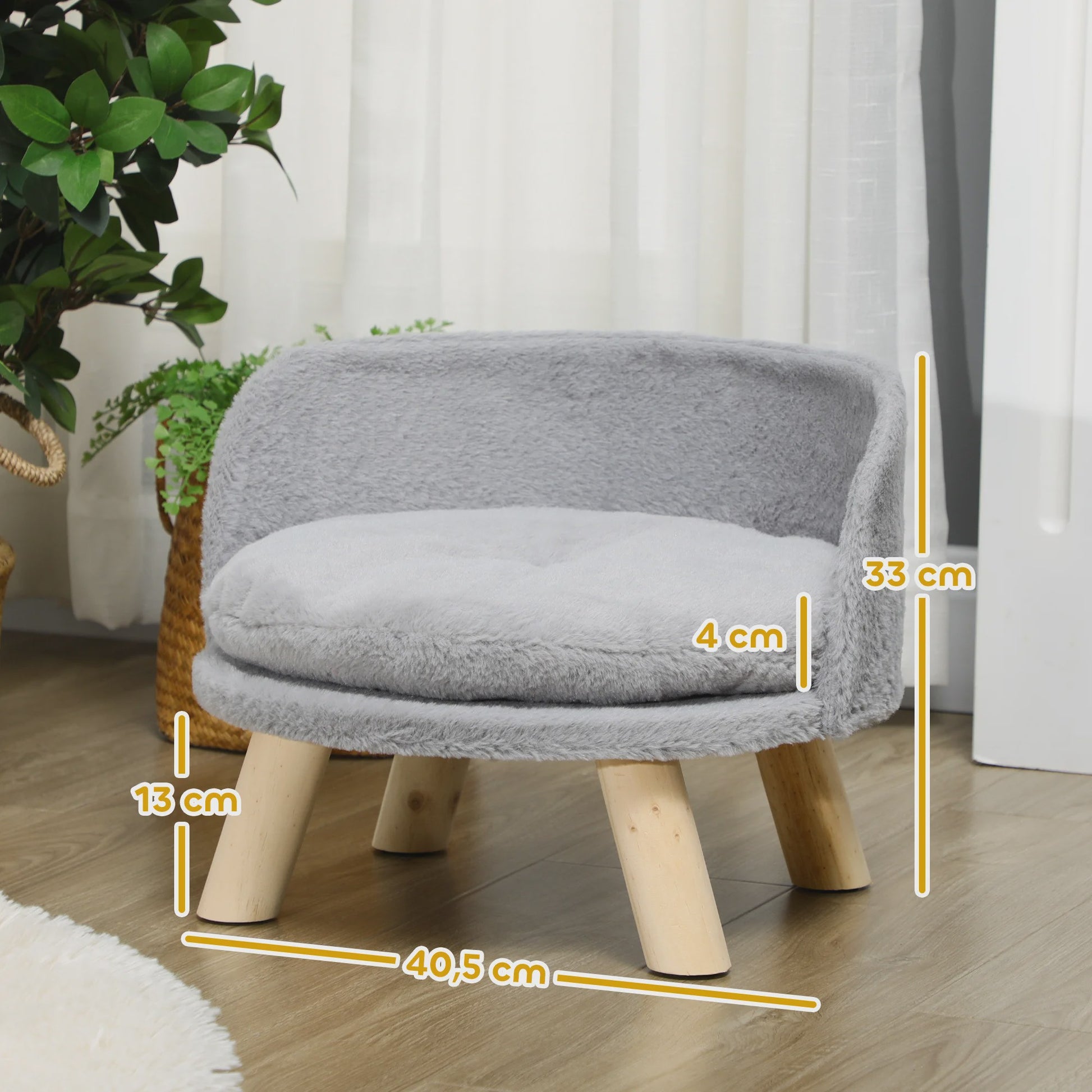 PawHut Scandinavisch Hond- en Kattenbed met Zacht Kussen - Grijs Ø 40,5x33 cm