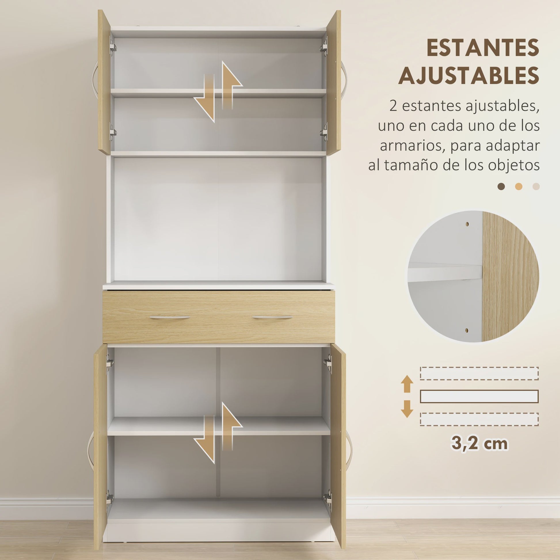 Homcom Kitchen Cupboard Auxiliary Kitchen Furniture with Doors Drawer and Adjustable Anti-Tipping Shelves for Dining Room Living Room