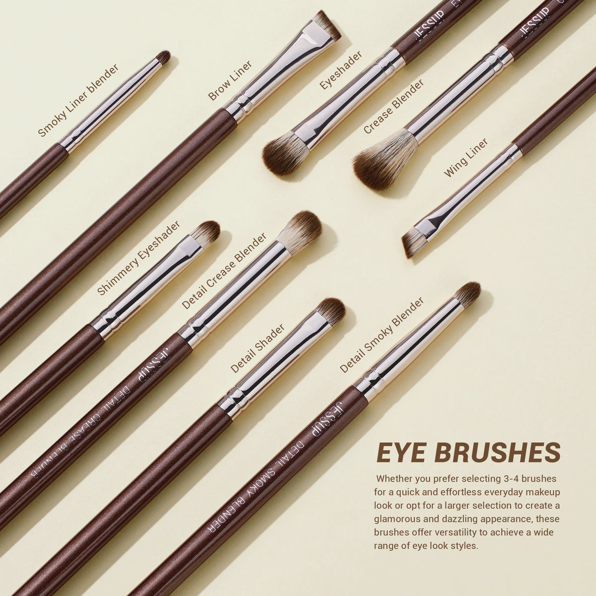 Jessup 15-delige Vegan Make-up Kwasten Set - Bruin - Foundation, Concealer, Poeder, Oogschaduw
