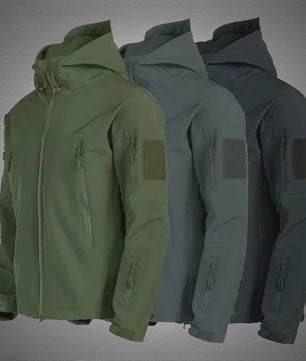 2024 New Fashionable Shark Skin Soft Shell Jacket Men's Tactical Windproof Waterproof Jacket Men's Jacket Hooded Jacket