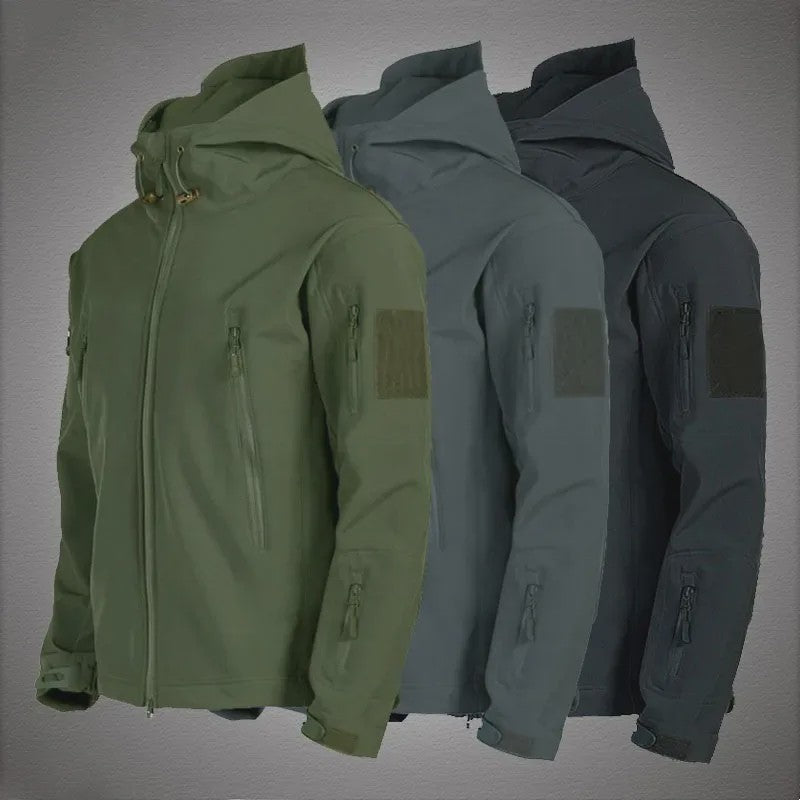2024 New Fashionable Shark Skin Soft Shell Jacket Men's Tactical Windproof Waterproof Jacket Men's Jacket Hooded Jacket