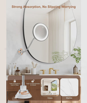 Vergrootglas Make-up Spiegel met LED Licht, Flexibele Hals & Zuignap - 10x Vergroting