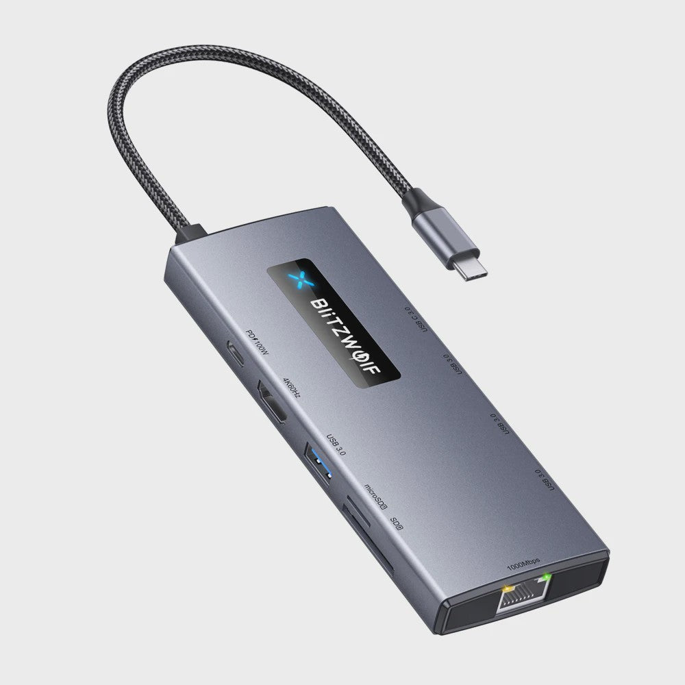 BlitzWolf BW-NEW TH8 10-in-1 USB-C Hub: 4K 60Hz, PD 100W, Gigabit Ethernet, SD/TF & USB 3.0