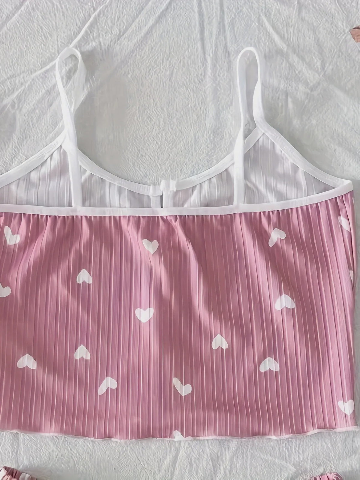 Dames Pyjama Set Hartjes Print - Cropped Cami Top met Strik & Elastische Shorts