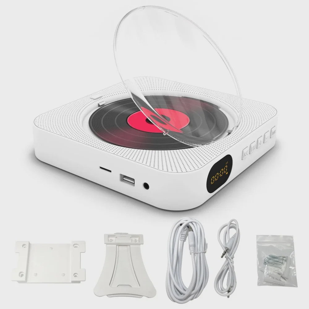 Draagbare Bluetooth CD Speler met Stereo Geluid, LED Scherm en Wandmontage