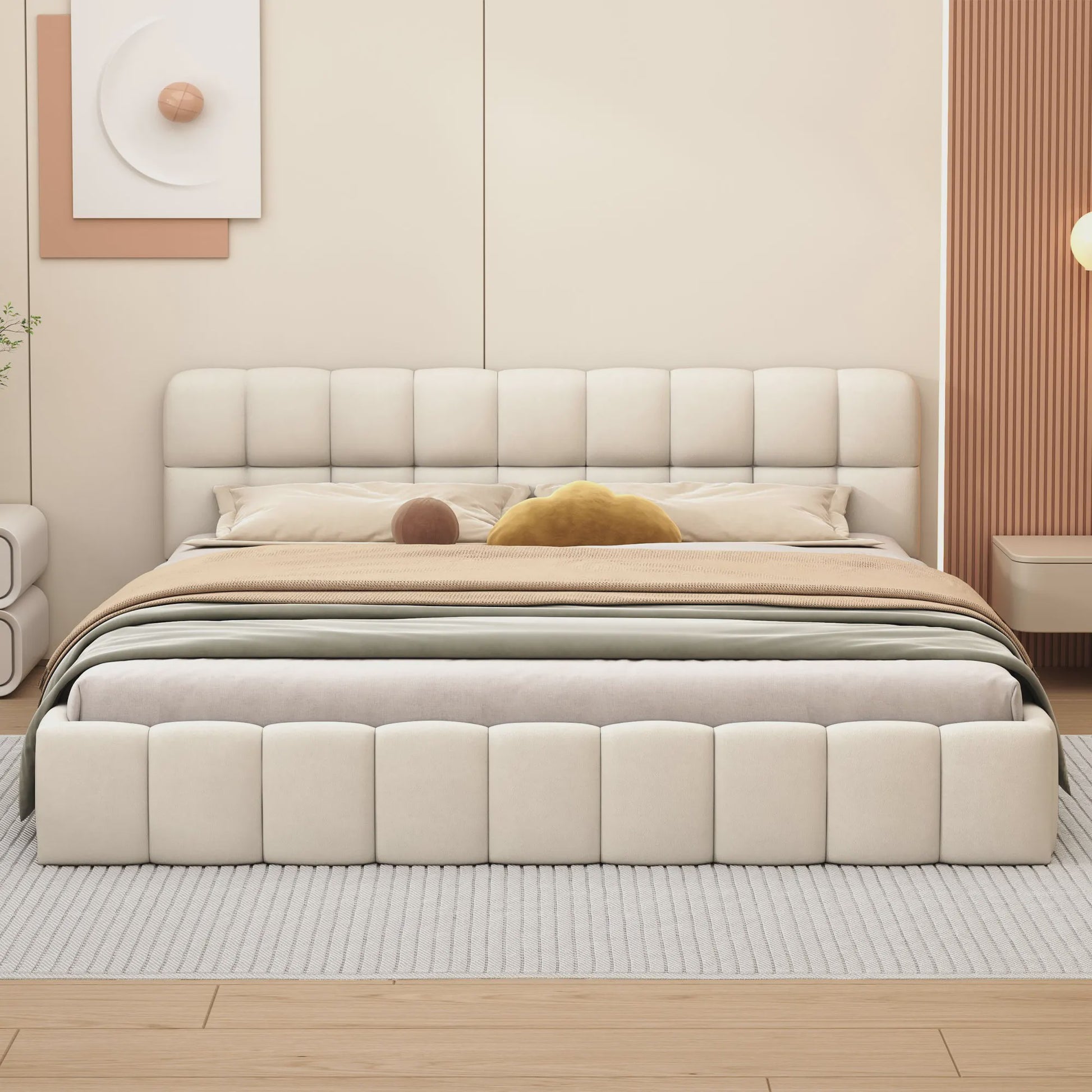Luxe Gestoffeerde Bedombouw met Zacht Hoofdbord en Lattenbodem - Zonder Matras