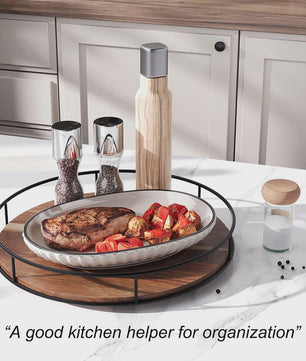 Draaibare Acacia Houten Serveerschaal met Metalen Rand - Keuken Organizer