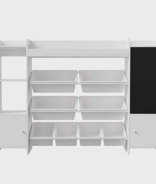 Boekenkast met 8 Opbergboxen en Krijtbord voor Kinderkamer