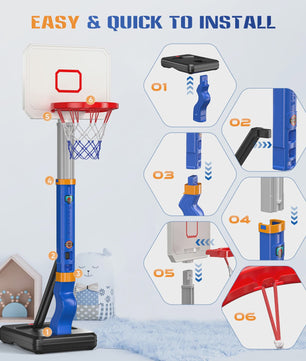 Verstelbare Kinder Basketbalring met Standaard en 4 Ballen - Indoor & Outdoor Speelplezier