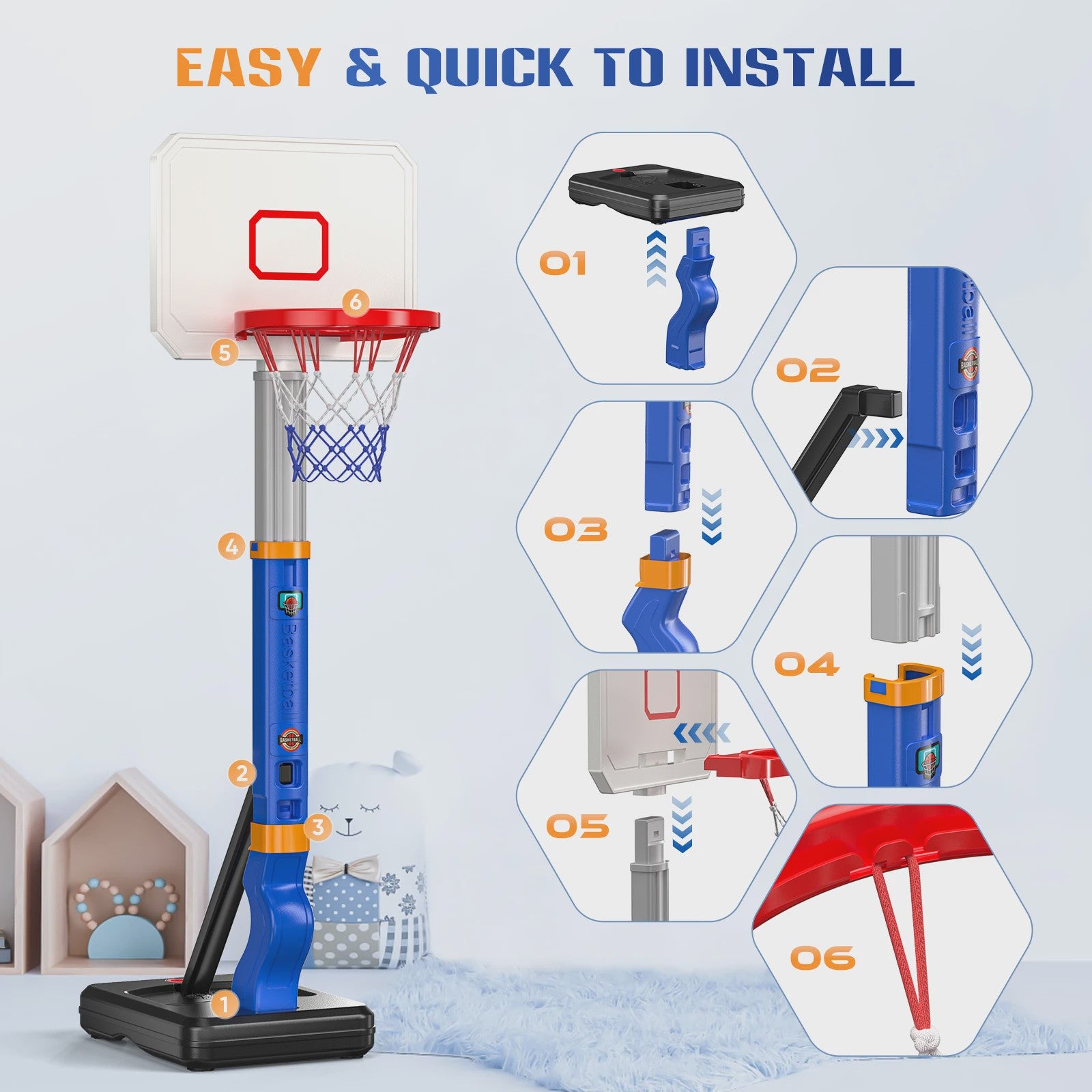 Verstelbare Kinder Basketbalring met Standaard en 4 Ballen - Indoor & Outdoor Speelplezier