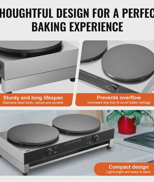 Professionele Dubbelkoppige Crêpemaker 16 inch - 3400W Antiaanbaklaag