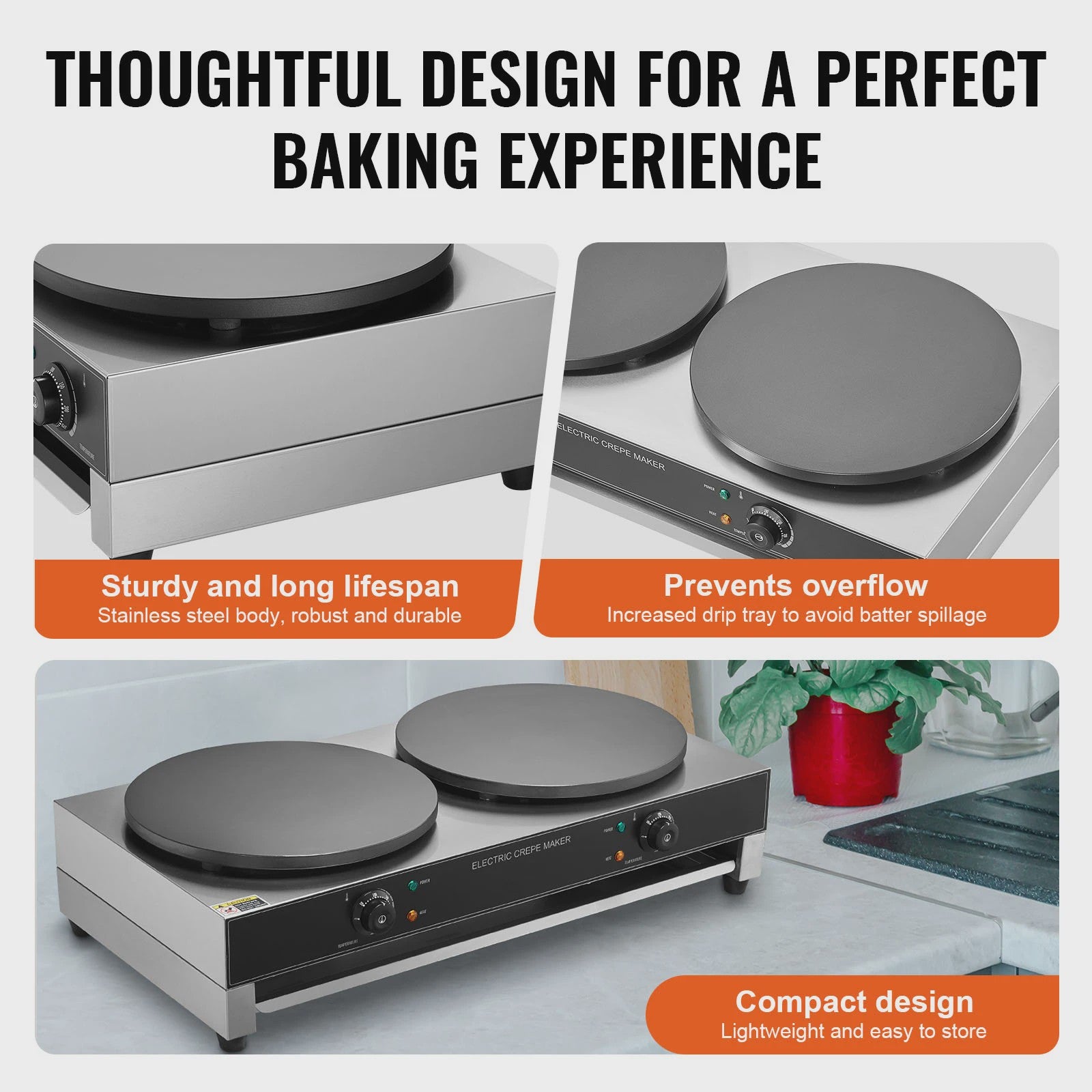 Professionele Dubbelkoppige Crêpemaker 16 inch - 3400W Antiaanbaklaag