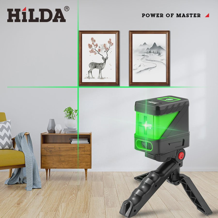 Mini Laser Waterpas met Groene Lijnen: Zelfnivellerend Horizontaal, Verticaal & Kruis