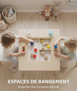 AIYAPLAY Kinder Speeltafel met 2 Stoelen - Opbergruimte & Omkeerbaar Blad