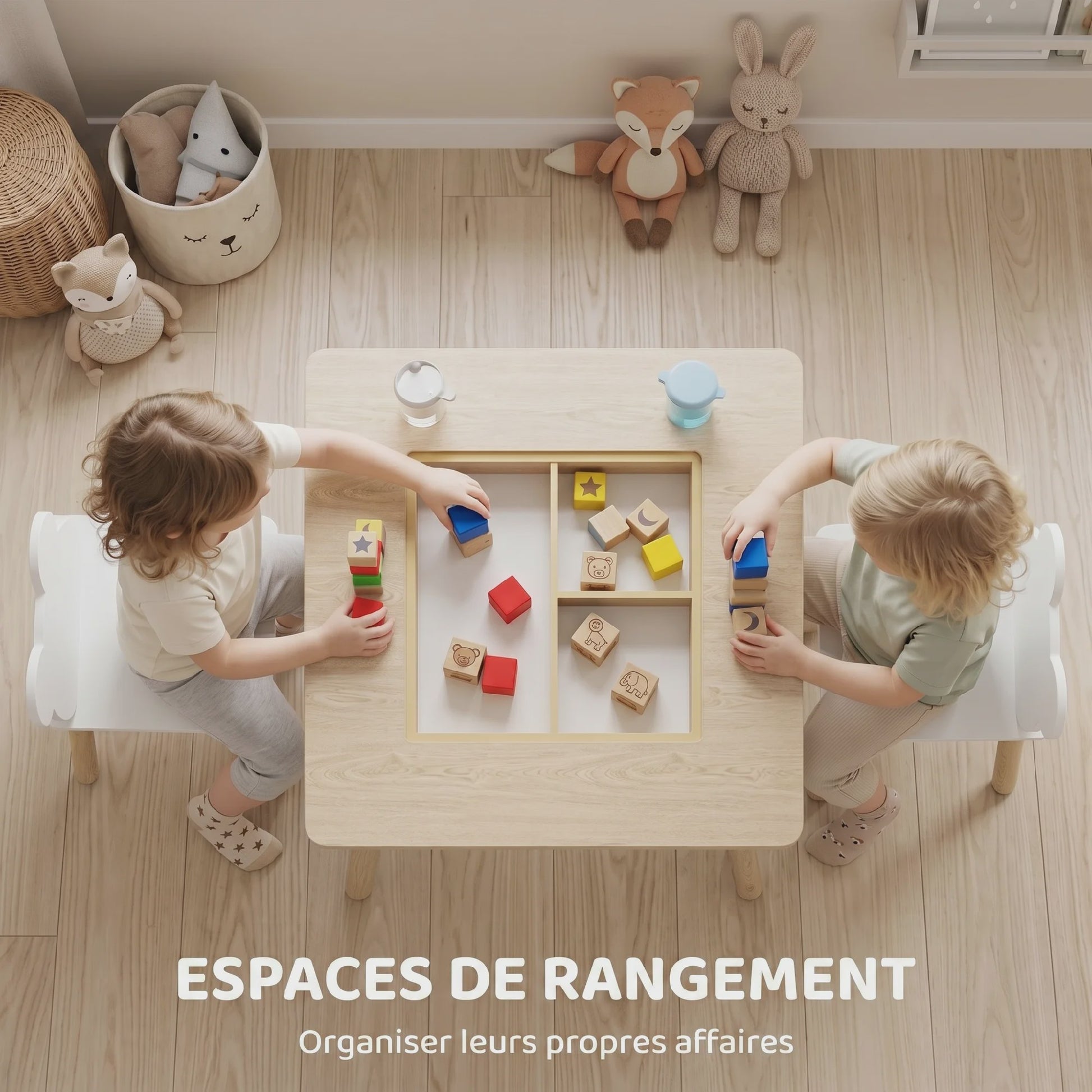 AIYAPLAY Kinder Speeltafel met 2 Stoelen - Opbergruimte & Omkeerbaar Blad