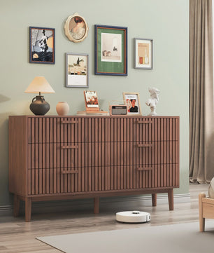 Ladekast met Rotan Front - Massief Hout - Mid-Century Modern Design