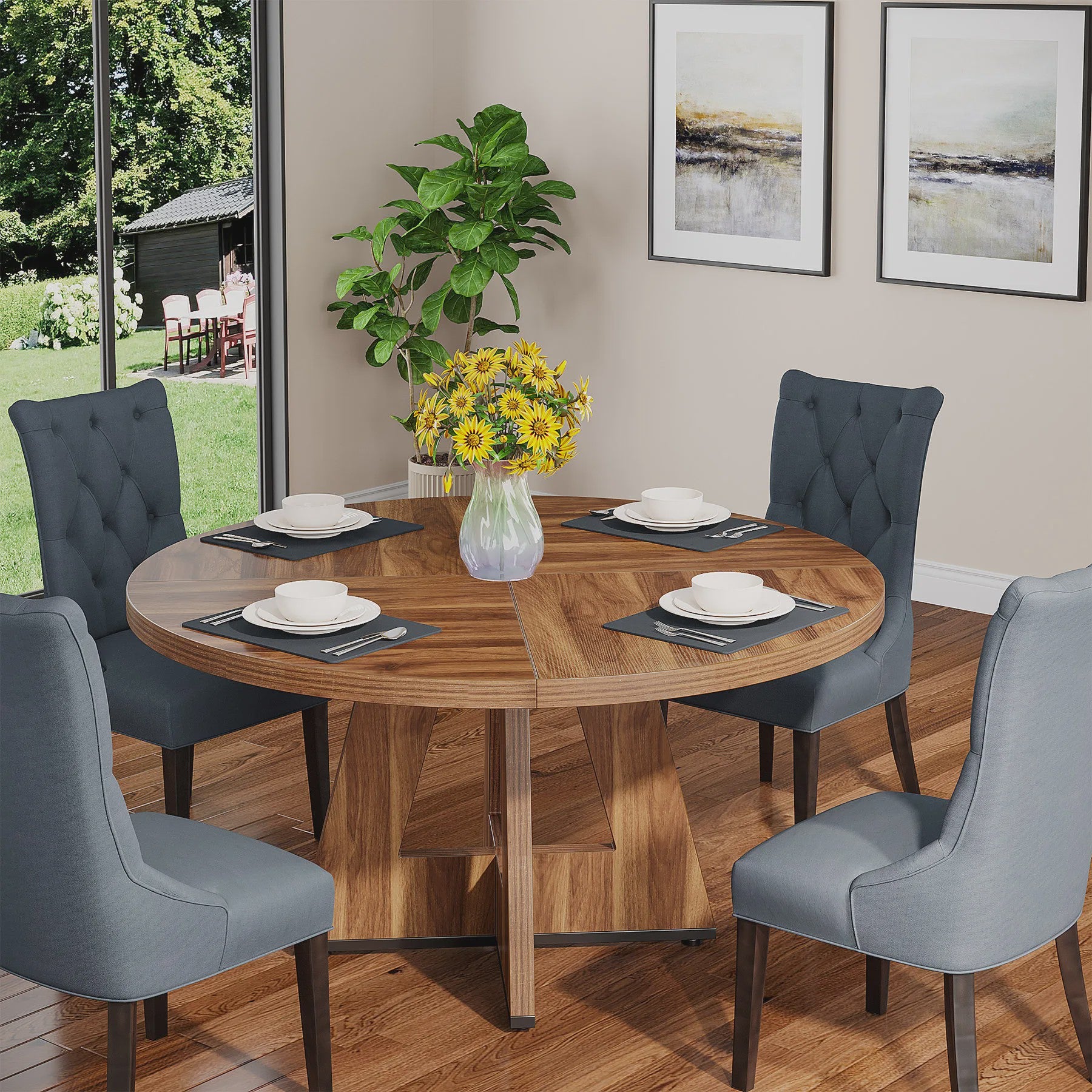 Ronde Eettafel voor 4 Personen - 47 Inch Boerenstijl Keukentafel