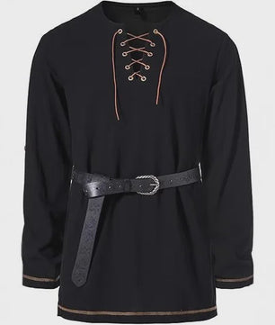 Heren Middeleeuwse Tuniek met Vetersluiting - Renaissance, Viking & Piraat Kostuum Shirt