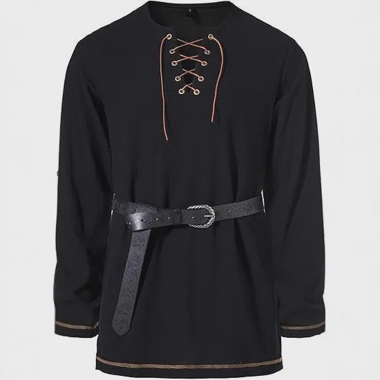 Heren Middeleeuwse Tuniek met Vetersluiting - Renaissance, Viking & Piraat Kostuum Shirt