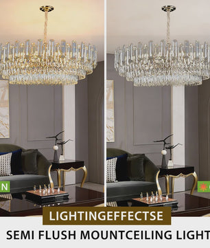 Luxe Gouden Kristallen Plafondlamp LED - 3 Kleuren Dimbaar - Hanglamp voor Eetkamer