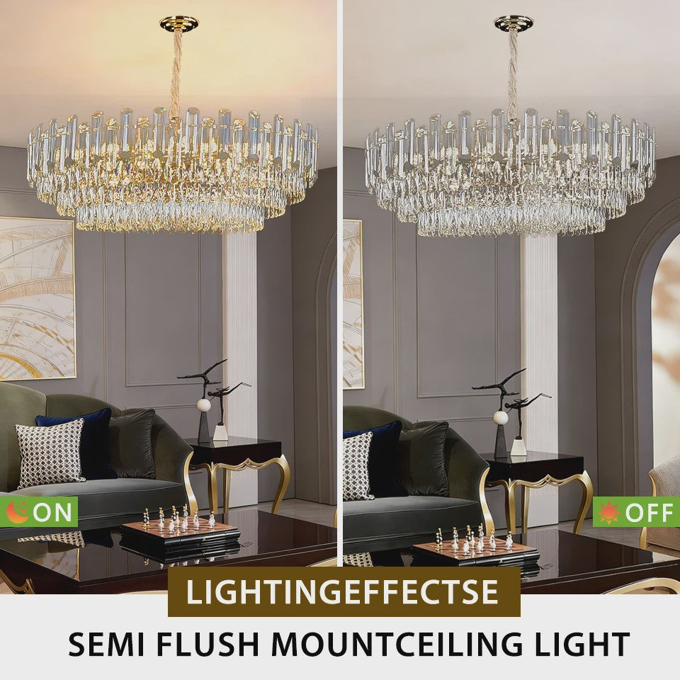 Luxe Gouden Kristallen Plafondlamp LED - 3 Kleuren Dimbaar - Hanglamp voor Eetkamer