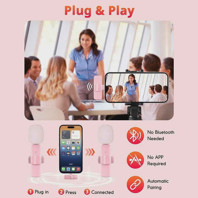 Draadloze Lavalier Microfoon - Mini Clip-on met Ruisonderdrukking voor iPhone, iPad & Android