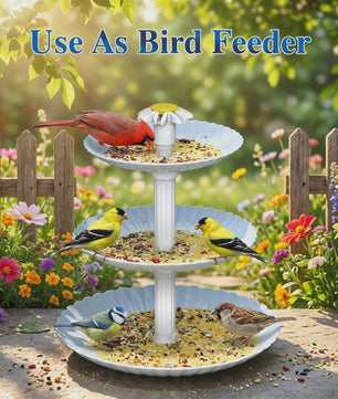 3-Tier Zonne-Fontein Vogelbad & Voederstation - Decoratieve Tuindecoratie