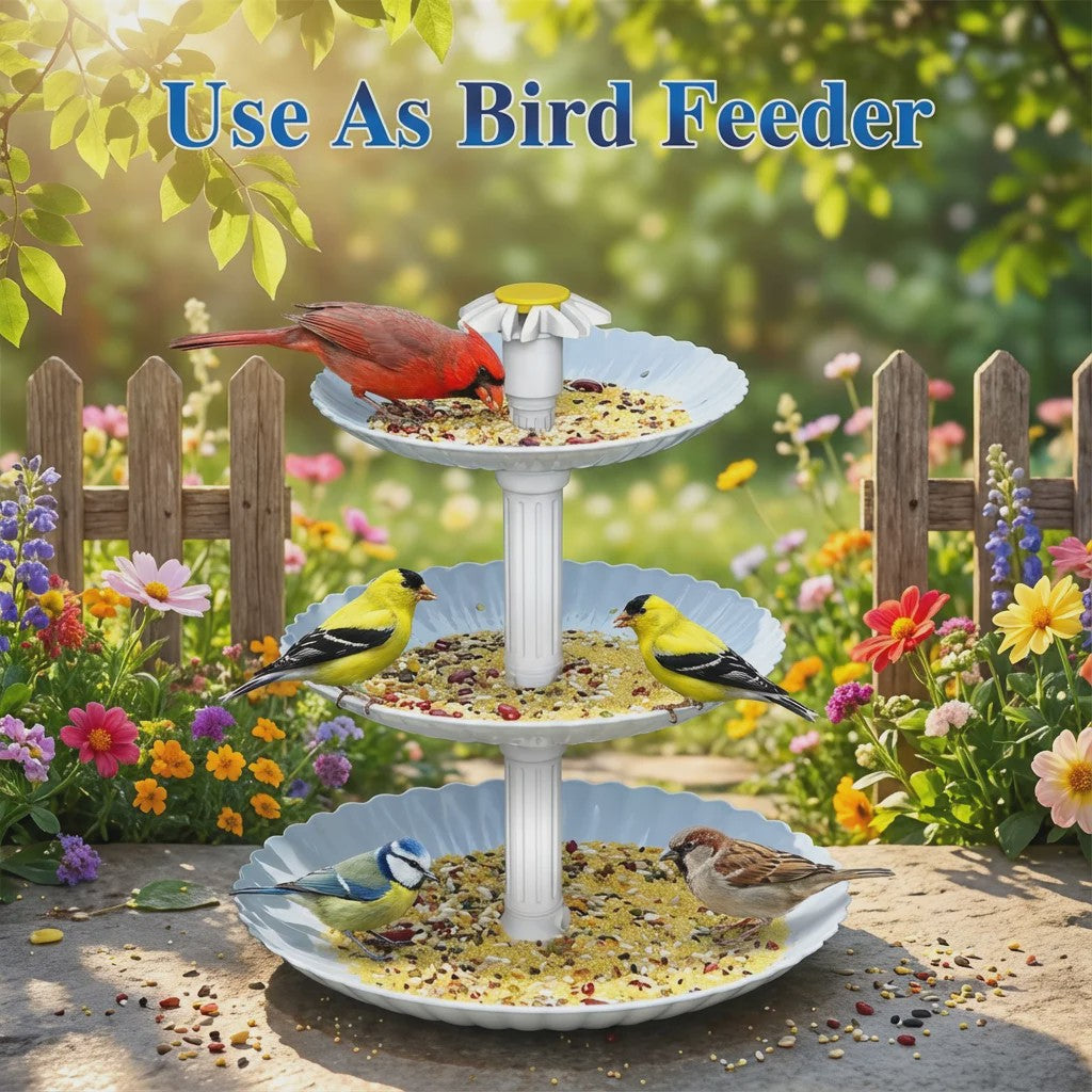 3-Tier Zonne-Fontein Vogelbad & Voederstation - Decoratieve Tuindecoratie