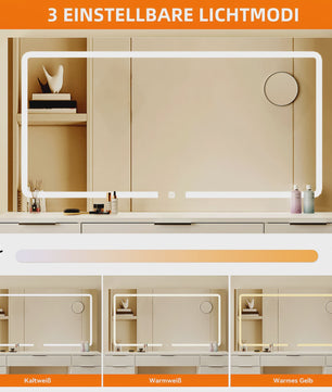 Luxe Kaptafel met LED Verlichting, 11 Lades en Ingebouwde Stopcontacten - Wit