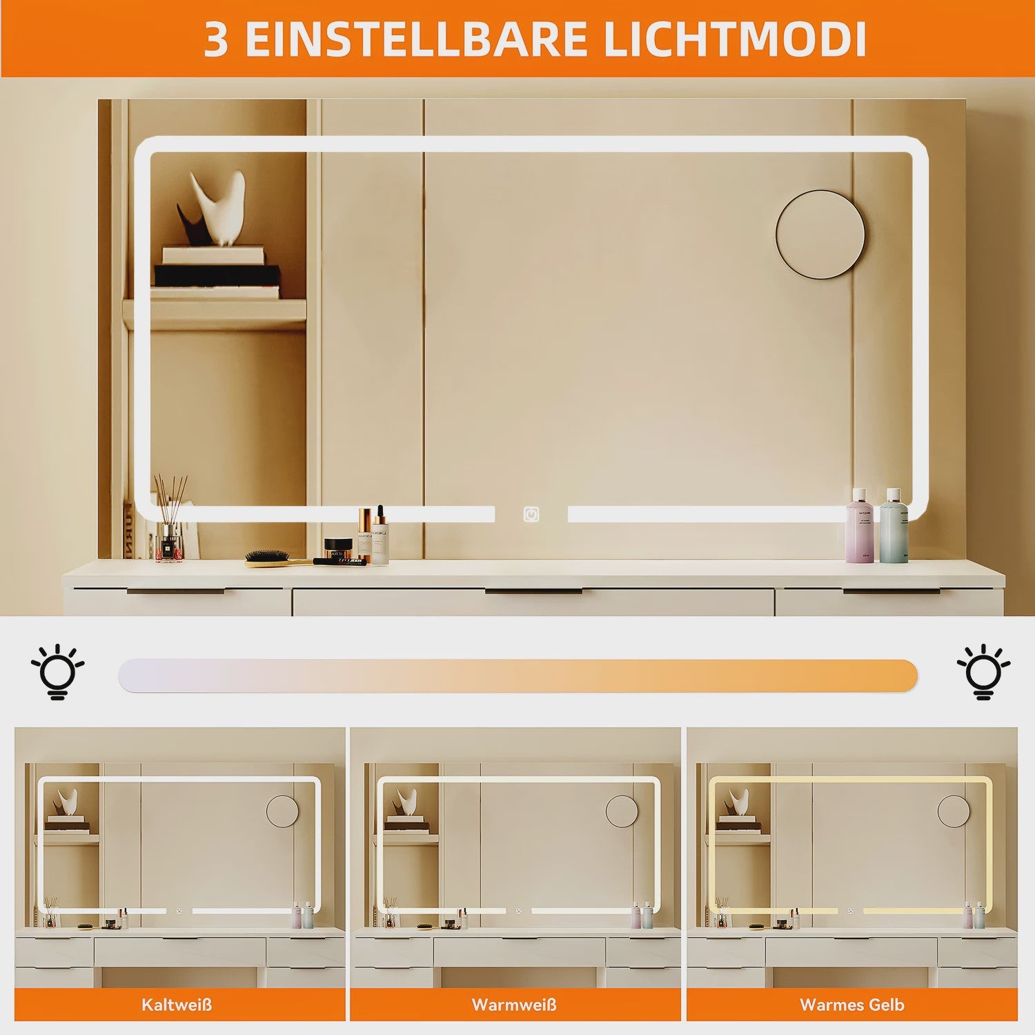 Luxe Kaptafel met LED Verlichting, 11 Lades en Ingebouwde Stopcontacten - Wit