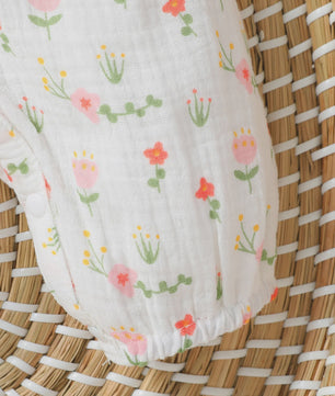 Schattige Baby Meisjes Jumpsuit met Bloemenprint, Lange Mouwen, Strikjes & Hoofdband - 0-6 Maanden