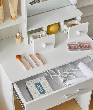 Witte Kaptafel met LED Verlichting & Spiegel - Compact Make-up Tafelmeubel voor Kleine Ruimtes