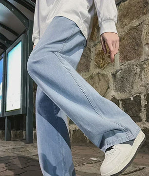 Streetwear Jeans Heren: Loose Fit, Wide Leg, Koreaanse Stijl - Zwart & Lichtblauw
