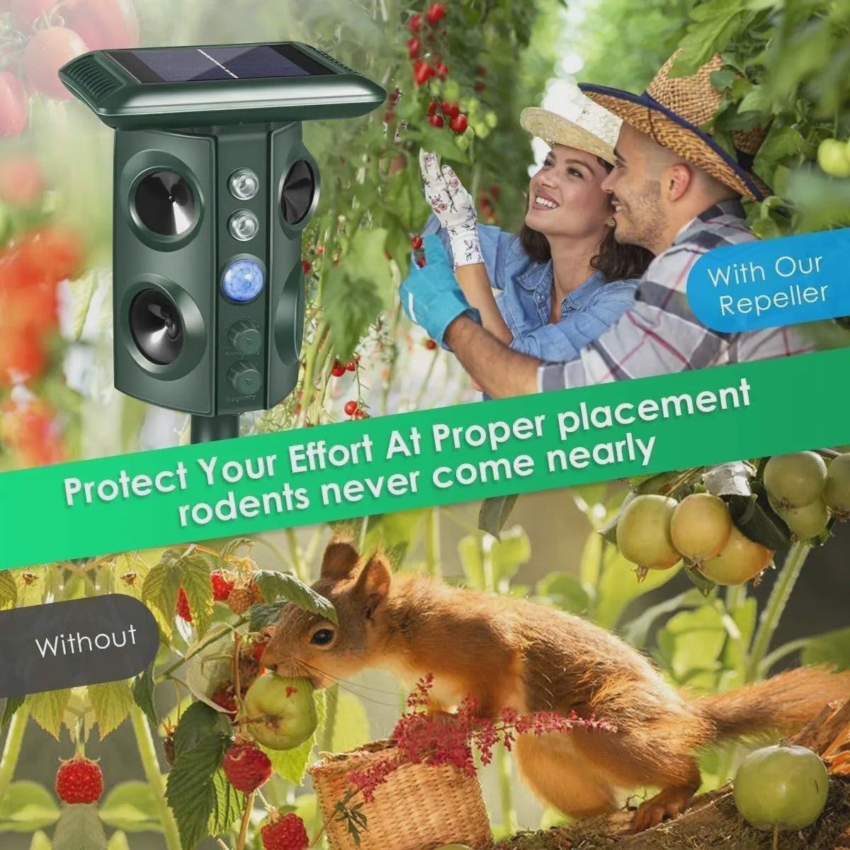 Solar Ongedierteverjager met Ultrasoon Geluid, LED Licht & Vibratie - Tuin & Gazon