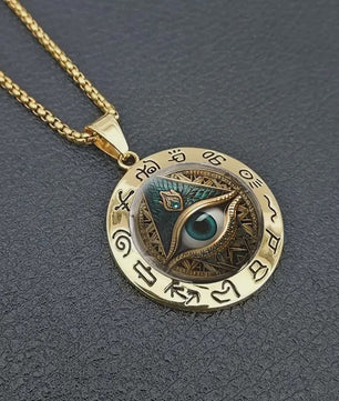 Egyptische Oog Hanger Ketting - Amulet met Hiërogliefen en Oog van Horus