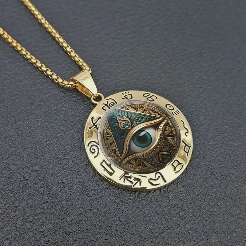 Egyptische Oog Hanger Ketting - Amulet met Hiërogliefen en Oog van Horus
