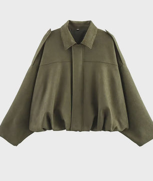 Dames Bomberjack met Omvouwbare Kraag - Vintage Losse Pasvorm Chic Buitenjas