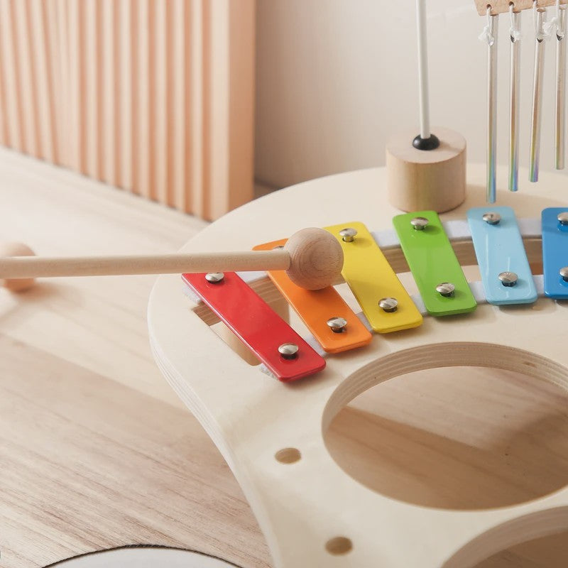 Houten Montessori Muziektafel voor Baby's & Kinderen - Xylofoon, Trommels & Windgong